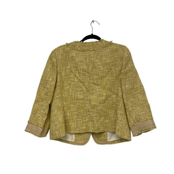 Talbots Womens Blazer Suit Jacket 12P Gold Tweed Plaid Frayed 3/4 Sleeves NWT - Picture 2 of 11